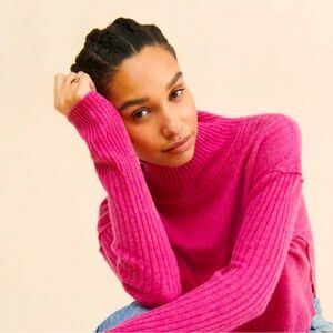 FREE PEOPLE Aubrey Cashmere Turtleneck Sweater Size Large Fuschia Pink